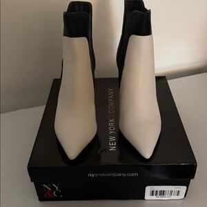 New York & Company Two-Tone Pointed Ankle Boots - Cream & Black